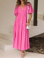 V-Neck Puff Sleeve Midi Dress - Pink