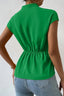 Ruched Cross Fit V Cut Knot Blouse - Green