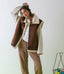 Contrast Faux Shearling Vest - Dark Brown
