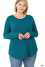 Round Neck Long Sleeve Basic Top - Teal