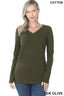 Cotton V-Neck Long Sleeve - Dark Olive
