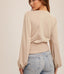 Ruching V Neck Ribbed Top - Light Taupe