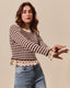 Stripe Crochet Trim Sleeve Sweater