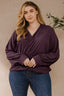 Curvy Draped Wrap Twist Shirts Blouse - Plum