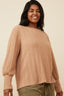 Curvy Long Cuff Cable Knit Pullover Top - Taupe