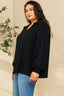 Solid Long Puff Sleeves Woven Blouse - Black