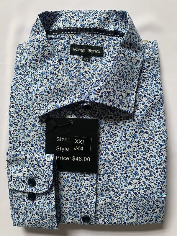 Blue Floral Men's Long Sleeves Dress Shirt S