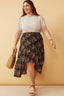 Curvy Textured Floral Print Asymmetric Midi Skirt