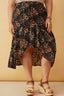 Curvy Textured Floral Print Asymmetric Midi Skirt