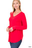 Long Sleeve V Neck & Round Hem Top - Ruby