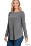 Long Sleeve Round Neck & Hem Top -  Charcoal