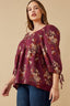 Curvy Mixed Floral Tie Sleeve Sweetheart Neck Top