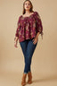 Curvy Mixed Floral Tie Sleeve Sweetheart Neck Top