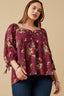 Curvy Mixed Floral Tie Sleeve Sweetheart Neck Top