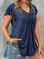 V Neck Ruffle Sleeve Top - Navy