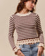 Stripe Crochet Trim Sleeve Sweater