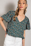 V Neck Print Short Sleeve Top - Kelly Green