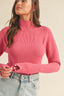 Ribbed Mock Neck Sweater - Raspberry Cream