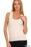 Ribbed Scoop Neck Tank Top - Sand Beige