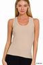 Ribbed Scoop Neck Tank Top - Light Mocha
