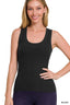 Ribbed Scoop Neck Tank Top - Black