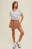 Striped Cotton Knit Top With Twist Cuff Detail - Ivory