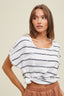 Striped Cotton Knit Top With Twist Cuff Detail - Ivory