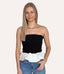 Ribbed Knit Bodice Bubble Peplum Tube Top - Black
