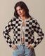 Tie Front Checkered Knit Cardigan