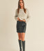 Color Stitch Faux Leather Skirt - Black