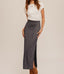Lurex Jersey Slit Hem Maxi Skirt - Navy