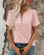Eyelet Notched Short Sleeve Top - Blush Pink