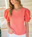 Textured Knit Poplin Sleeve Top - Coral