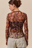 Stretch Floral Mesh Long Sleeve Inner Top: Brown