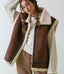 Contrast Faux Shearling Vest - Dark Brown