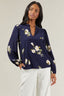 Arlene Floral Split Neck Blouse - Navy/Pink