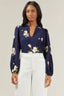 Arlene Floral Split Neck Blouse - Navy/Pink