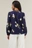 Arlene Floral Split Neck Blouse - Navy/Pink