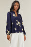 Arlene Floral Split Neck Blouse - Navy/Pink
