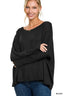 Dolman Sleeve Round Neck Top W/ Pocket - Black