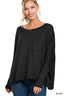 Dolman Sleeve Round Neck Top W/ Pocket - Black