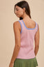 Contrast Striped Rib Henley Tank Top - Light Mauve