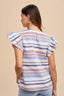 Red White & Blue Stripe Ruffle Sleeve Top