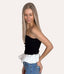 Ribbed Knit Bodice Bubble Peplum Tube Top - Black