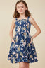 Girls Floral Smocked Bodice Tank Dress - Navy