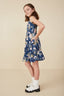 Girls Floral Smocked Bodice Tank Dress - Navy
