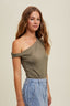Asymmetrical One Shoulder Knit Top - Olive