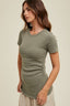 Side Ruched Ribbed Knit Top - G. Olive