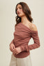 Asymmetrical Neck Ribbed Knit Top - Clay