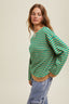 Striped Oversized Crewneck Pullover - Taupe/Green